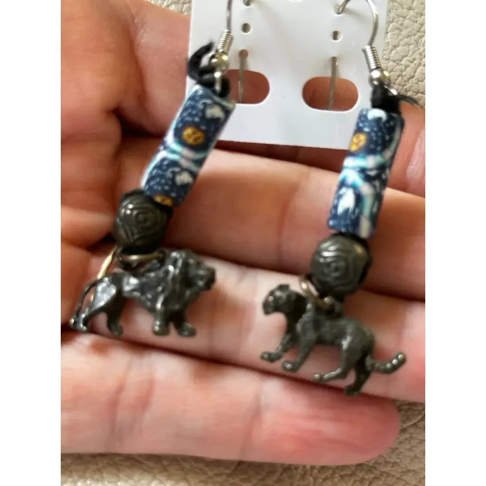 BOGO FREE LION TOGER TRIBAL BEAD BOHO EARRINGS VTG EARTH